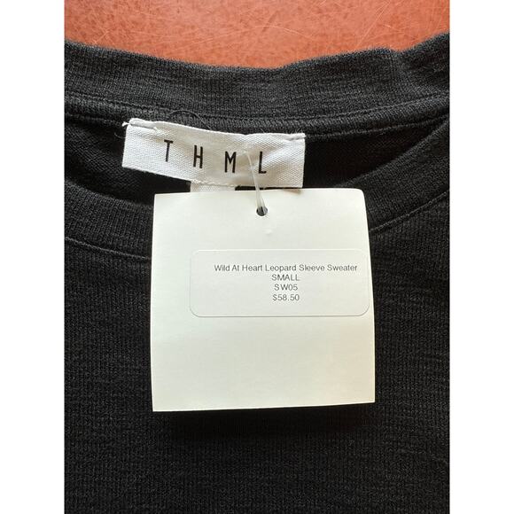 THML Wild At Heart Leopard Sleeve Sweater Blue Gray Black S 🐆✨ - Picture 5 of 7